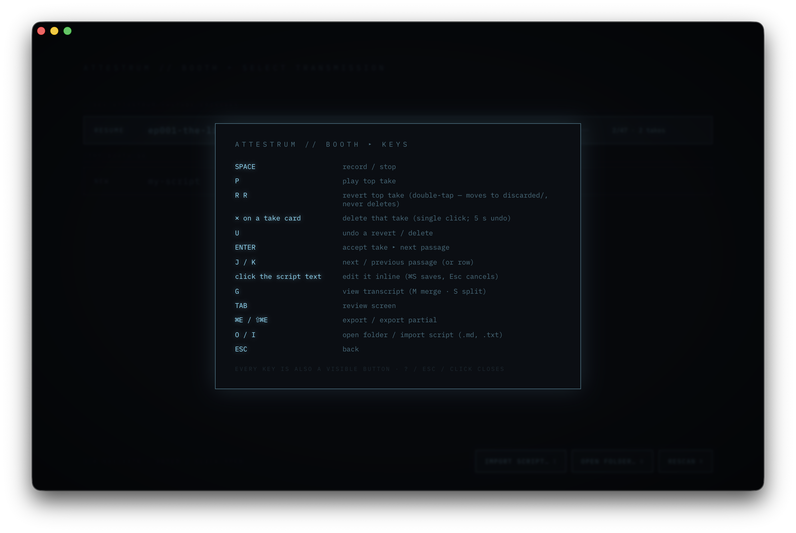 The keyboard cheat-sheet overlay